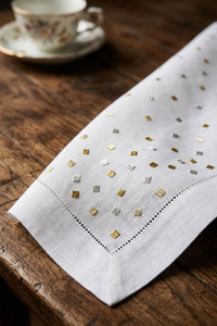 Wholesale Customized Modern <b>Tablecloth</b> Cotton/Linen Blend Embroidered Gold & Silver Dots Durable Washable Full Sizes <b>Table</b> Cover - Product Image 2