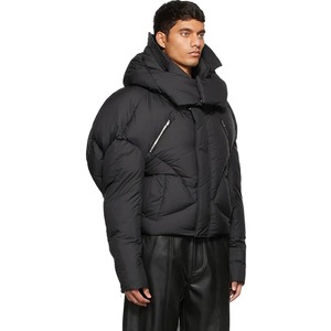 Doudoune matelassée en nylon noir brillant entièrement zippée avec capuche intégrale, personnalisable, pour l'hiver - Product Image 3