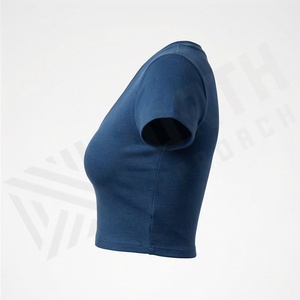 เสื้อครอปท็อปผู้หญิง เสื้อยืดพิมพ์โลโก้ได้ ผ้าฝ้าย ทรงครอปทันสมัย แฟชั่นบูติก เสื้อผ้าออกกำลังกาย แนวโน้มแฟชั่นสำหรับยิม - Product Image 3