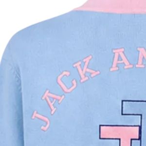 Cardigan pour femme Jack and Jill, bleu et rose, col en V, tricot doux, boutonné, manches longues, rayures contrastées, avec poches, vêtement décontracté - Product Image 5