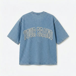 T-shirt surdimensionné à col en V pour hommes, vintage, bleu, en coton chenille, avec lettres, style streetwear, vêtements streetwear surdimensionnés - Product Image 3