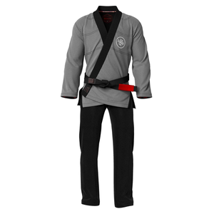 Gray BJJ <b>Kimono</b> 100% Polyester Moisture Wicking Regular Fit Adult Unisex Martial Arts Wear With Front Logo Printing - Product Image 1