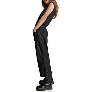 2025 femmes bleu Jean sans manches combinaison coupe ample col en v boutonné fermeture éclair taille haute Sexy été pantalons longs barboteuse - Product Image 1