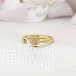 Wholesale 14K Gold Plated Sterling Silver Pave Cubic Zircon Heart Shape <b>Adjustable</b> <b>Ring</b> for Wedding Engagement Party Accessories - Product Image 1