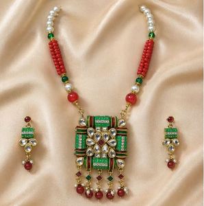 Conjunto de Joyería Kundan Turquesa Plateada en Plata India, Collar Largo Tradicional con Perlas Rani Haar, Joyería Meenakari para Bodas y Fiestas - Product Image 3