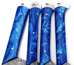 Custom Handmade Four-Piece Ambidextrous Chef <b>Set</b> Straight Edge Durable <b>Sharp</b> Damascus Steel Blades Resin Handle Leather - Product Image 2