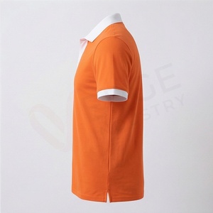 Men's <b>Orange</b> Short Sleeve <b>Polo</b> <b>Shirt</b> Solid Color Knitted Cotton Casual Breathable Regular Fit Button Design - Product Image 3