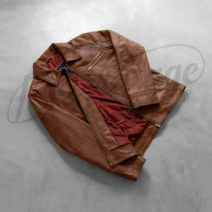 เสื้อแจ็คเก็ตหนังแท้สีน้ำตาลคอนยัคพรีเมียมสำหรับผู้ชาย - ทรงเข้ารูป ผลิตจากหนังแกะแท้ สวมใส่สบาย พร้อมปกเสื้อแบบคลาสสิก - Product Image 6