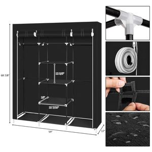 Armadio Portatile Pieghevole in Plastica Nera con Organizzatore a Singolo Ripiano in Tessuto Non Tessuto - Product Image 1