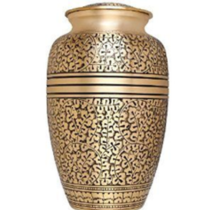 Urne en métal aspect céramique couleur or miel avec motif de feuilles d'automne et un couvercle en forme d'oiseau. Disponible aux prix de gros. - Product Image 4