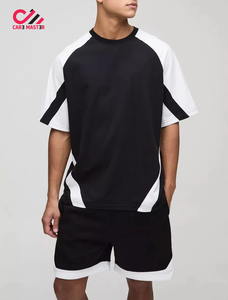 ชุดเซ็ตเสื้อยืดและกางเกงขาสั้นผ้าฝ้ายคุณภาพสูงสไตล์สตรีทแวร์ทรงโอเวอร์ไซส์  ลายปะติดพิมพ์นูน 3 มิติ สำหรับผู้ชาย - Product Image 2