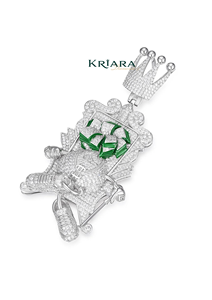 Pendentif Couronne en Moissanite avec Trèfle en Émail Vert, Plaqué Or 14K, Argent 925, Breloque Thème Luxe Hip-Hop, Cadeau Unisexe - Product Image 4