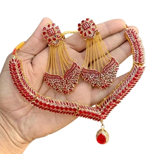 Wholesale Gold Plated Red <b>Crystal</b> Necklace and Earring <b>Set</b> Women's Ethnic Jewelry Wedding Fashion Jewelry <b>Sets</b> Floral Design - Product Image 1