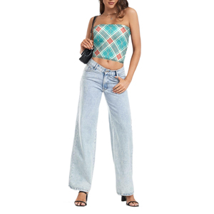 Cute Teal Pink Plaid Pattern Sublimation Tube <b>Top</b> for Women Trendy Design Strapless Women's Clothing best selling OEM 2026 - Product Image 6