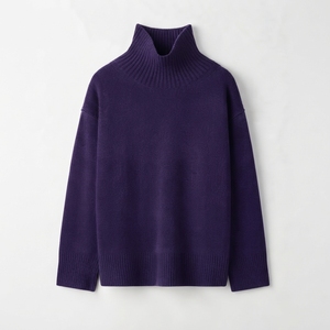 Womens Wool <b>Turtleneck</b> Sweater Solid Color Thick Knit Winter Pullover Minimalist Style Full Sleeve Regular Length - Product Image 2