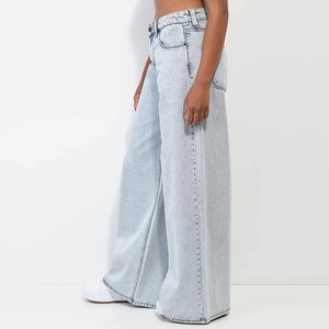 Jeans Totalmente Personalizados con Diseño de Cintura Empalmada, Diseño de Cintura Alta, Pantalones Micro Acampanados - Product Image 4