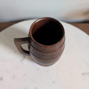 Handmade Eco-Friendly Wooden Beer <b>Mug</b> with Handle Brown Classic Design for Home Use - Product Image 3