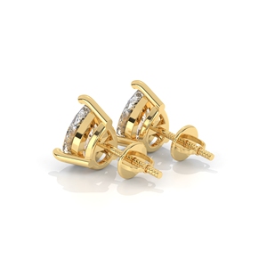 Boucles d'oreilles clous solitaires en diamant de culture en forme de poire, en or jaune 10k, 14k, 18k, classiques à trois griffes, minimalistes, pour femme - Product Image 3