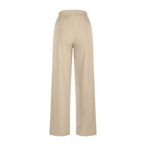 Pantalones de Punto de Cintura Alta y Pierna Ancha para Mujer, con Cordón Ajustable, Cintura Elástica, Corte Holgado Informal, Largos, de Color Sólido, para Primavera - Product Image 6
