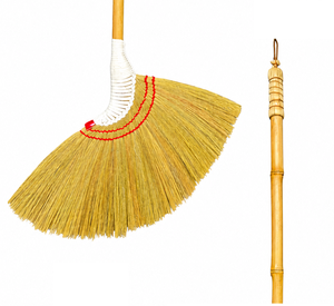Eco Friendly Classic Bamboo <b>Handle</b> Grass <b>Broom</b> Medium Bristle Durable Indoor Floor Cleaning Tool 45in and Above - Product Image 2