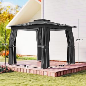 Gazebo da Esterno 10x10 Grigio Scuro con Tetto Morbido, Telaio in Acciaio, Tende e Zanzariere - Padiglione e Pergola con Tettoia Protettiva - Product Image 3