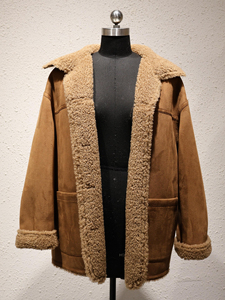 <b>Men's</b> Brown Genuine <b>Leather</b> Shearling <b>Coat</b> Fur Collar Zipper Winter Jacket - Product Image 1
