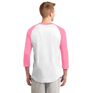T-shirt en jersey de coton blanc et rose pour homme, à manches longues, col rond, coupe décontractée oversize, couleur unie, anti-plis, avec logo frontal tricoté - Product Image 6
