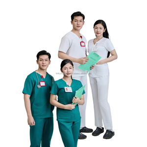 Uniformes de ropa de hospital al por mayor uniformes médicos suaves/elásticos hombres/mujeres enfermería manga corta Top médicos bata blanca-OEM/ODM - Product Image 1