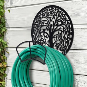 Decorative <b>Tree</b> of Life <b>Garden</b> Hose Holder Wall Mount Metal Hose Hanger Heavy Duty Outdoor Water Pipe Organizer Patio Lawn Rack - Product Image 1