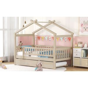 Letto a capanna in legno naturale per bambini, con letto estraibile, per cameretta singola - Product Image 4