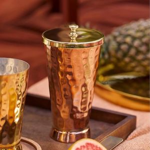 Handcrafted Copper Tumbler with Brass <b>Lid</b> Premium Serving Glass for Water Juice Beverages - Product Image 3