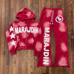 Conjunto de Chándal Rosa Personalizado con Efecto Desgastado Y2K, Sudadera con Cremallera y Pantalones Acampanados, Venta al por Mayor, Unisex, Transpirable para Hombre - Product Image 3