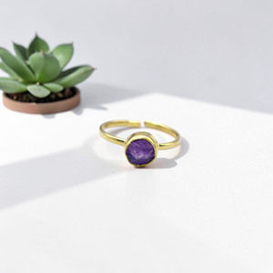 Amethyst Rough Stone <b>Ring</b> – Gold Plated <b>Adjustable</b> <b>Ring</b>, February Birthstone Dainty Jewelry Gift - Product Image 1