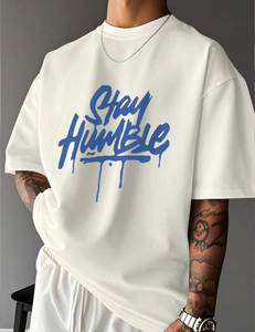 Men's Oversized <b>White</b> <b>T</b>-<b>Shirt</b> Short Sleeve O-Neck Street Style Jersey Cotton Printed Letter Design Front Dripping Pattern - Product Image 1