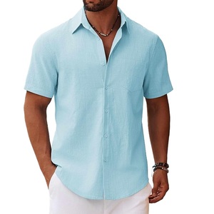 Chemise décontractée à manches courtes, boutonnée, à motif à carreaux, pour adulte, en tissu tricoté 100% coton, écologique, infroissable, export BD - Product Image 6