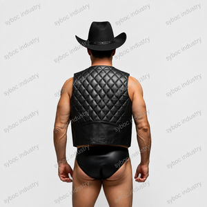 Chaleco de cuero occidental para hombre, piel de cordero negra, sin mangas, cuello en V, frente abierto, dobladillo puntiagudo, estilo vaquero, talla personalizada - Product Image 6
