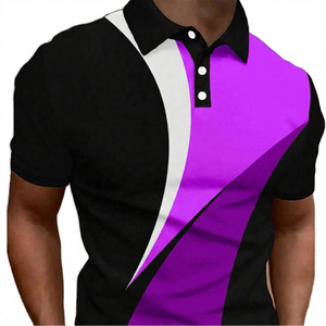 Polo à manches courtes pour homme, à blocs de couleur, motif géométrique, style décontracté, tricoté, noir, gris, blanc - Product Image 6