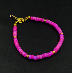HAYAAT GEMS Natural Pink Opal Roundel Beads 18K Gold Plated Bohemia Unisex Bracelet Ethiopian Multi <b>Fire</b> Gemstone Gift - Product Image 1
