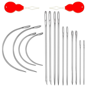 Kit d'aiguilles à coudre pour extensions capillaires, grandes aiguilles droites et courbées en C avec enfileurs de fil à boucle facile, outil capillaire - Product Image 1
