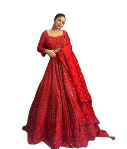 Georgette lehenga choli กับการออกแบบขอบลูกไม้สำหรับเจ้าสาวด้วยเสื้อไหมและ dupatta ผู้ผลิตจาก surat - Product Image 1