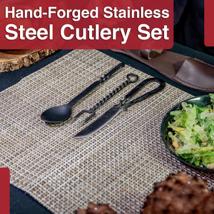 Juego de cubiertos de comedor forjados a mano vikingo estilo medieval acabado mate cuchara tenedor cuchillo para la Mesa superventas - Product Image 3