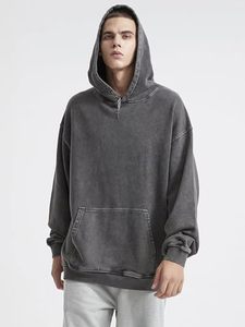 Custom Men's <b>Vintage</b> Acid Wash Hoodie <b>Oversized</b> Pullover <b>Sweatshirt</b> 100% Cotton Fleece Streetwear Hooded <b>Sweatshirt</b> OEM - Product Image 5