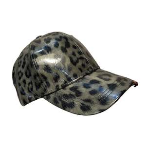 Leopard Print Genuine Leather Baseball <b>Cap</b> Patent Look 6 Panel Snapback <b>Hat</b> for Casual Party Outdoor Wear - Product Image 1