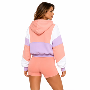 Manufacturer Lavender Pink Acid Wash Patchwork Women's Hoodies USA Cotton Fleece 2 Piece Oversized Zipper Set Custom Streetwear - Product Image 2