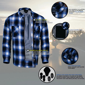 Camisas de Kevlar Personalizadas de Alta Calidad 2026, Camisas de Kevlar a Cuadros para Motociclismo para Hombre con Diseño Personalizado - Product Image 3