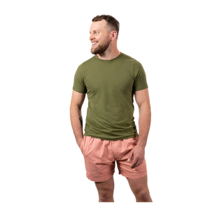 T-shirt pour homme en coton 100% à col rond et manches courtes, couleur olive, coupe ajustée, décontracté, uni, tricoté - Product Image 5