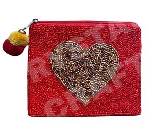Heart <b>Red</b> Beaded Coin Pouch Beautiful Beaded Coin <b>Purse</b> Wallet for Women Trendy Coin Pouch - Product Image 1