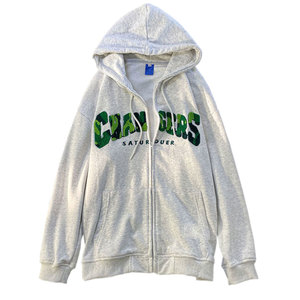 Sudadera Unisex Gris con Capucha y Cremallera, Corte Oversize, Algodón French Terry, Estampado de Letras, Bolsillo Frontal, Ropa Casual de Otoño - Product Image 3