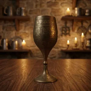Copa de Latón de Estilo Antiguo de Lujo con Grabado Floral, Cáliz Decorativo Vintage, Copa de Vino de Metal, Elegante Adorno de Mesa - Product Image 1