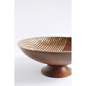 Handmade Decorative Wood Fruit Bowl with Gold <b>Foil</b> Stripe Pedestal Wooden Serving Bowl Home Decor & Luxury Tableware Gift Bowls - Product Image 1